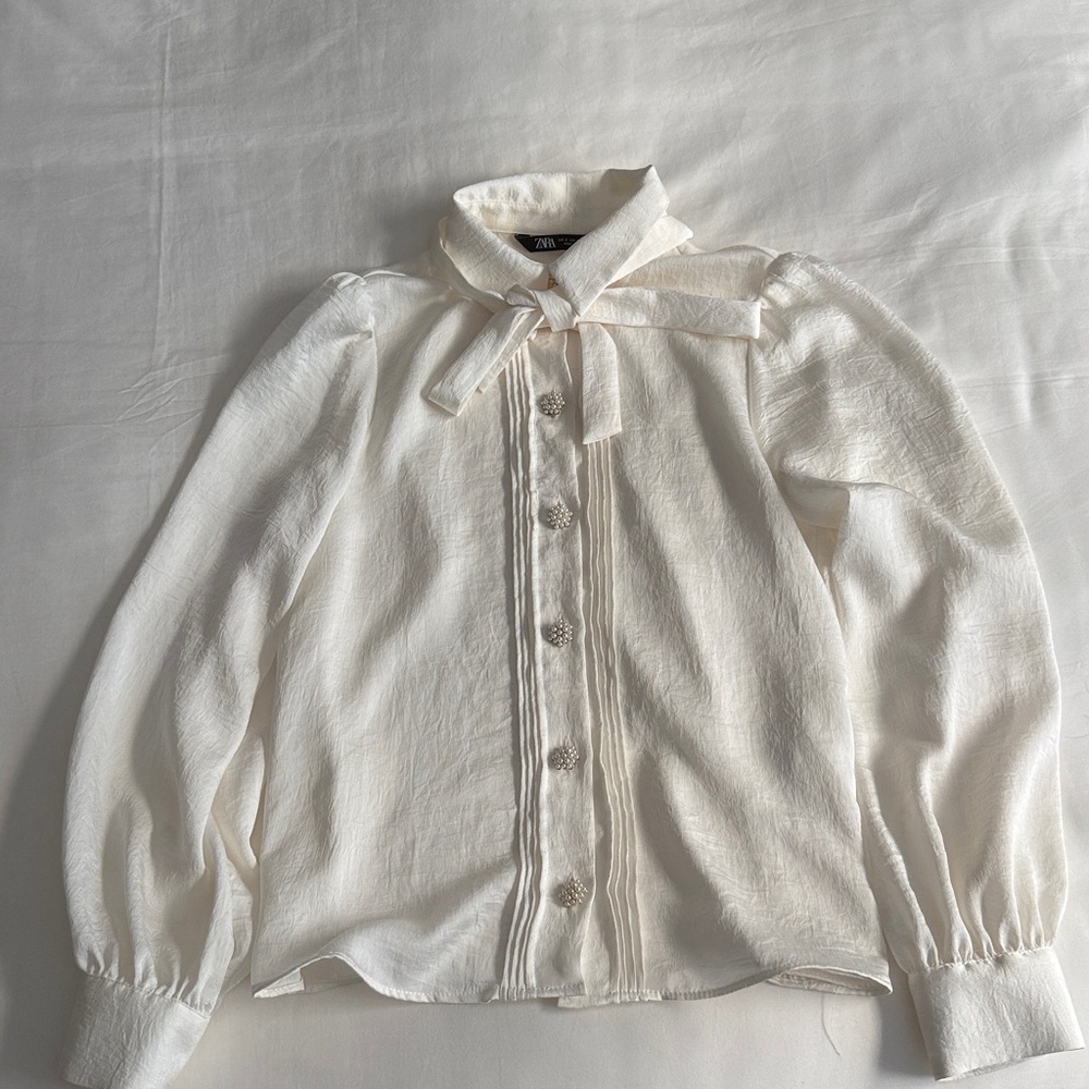 Zara Cream Blouse with Button Detail